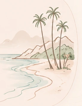 California coast, palms and mountains